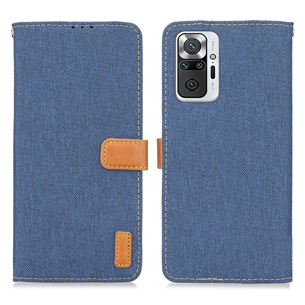 Jeans Cloth Texture Folio Flap Leather Phone Protector with Wallet Stand for Xiaomi Redmi Note 10 Pro - Dark Blue-1