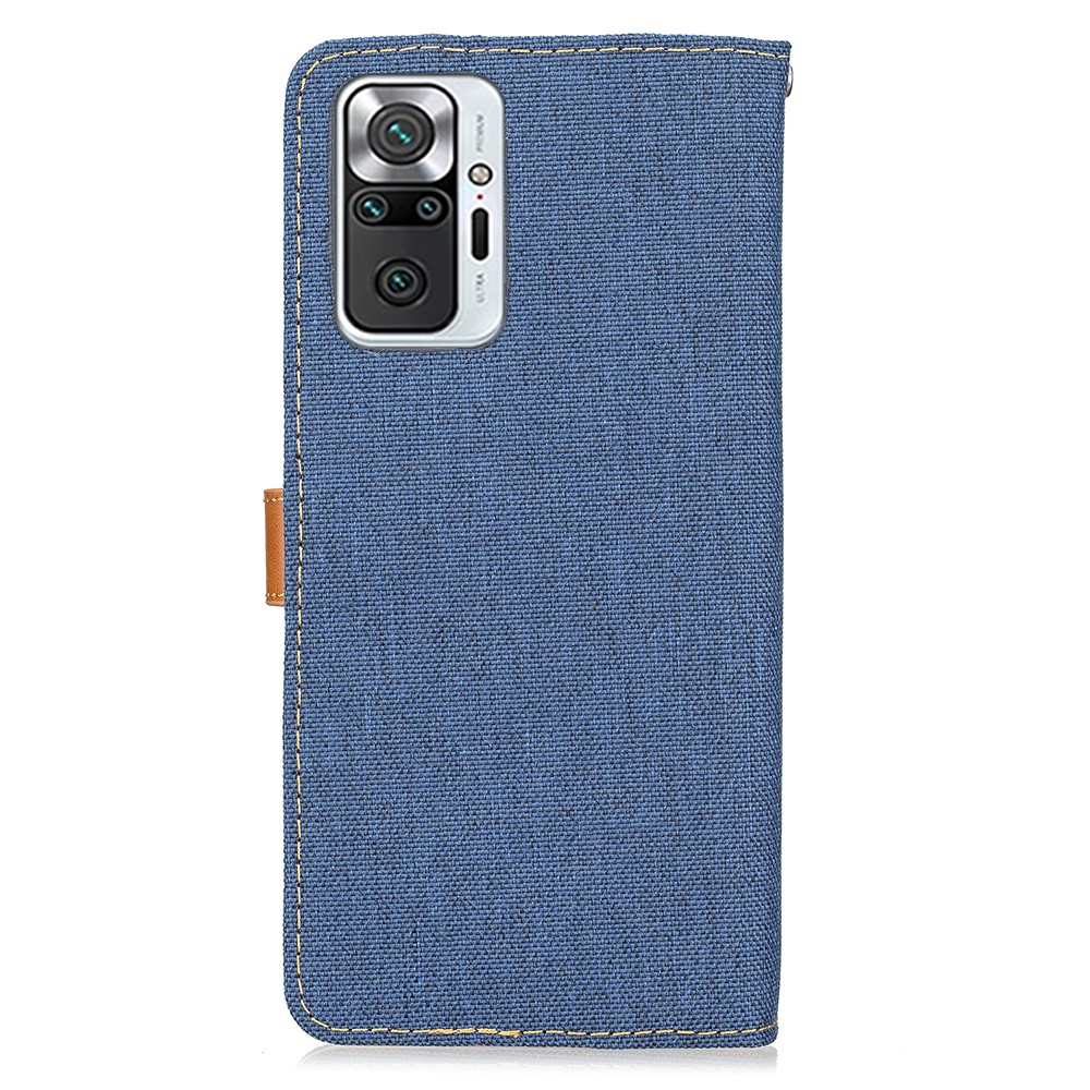 Jeans Cloth Texture Folio Flap Leather Phone Protector with Wallet Stand for Xiaomi Redmi Note 10 Pro - Dark Blue-3