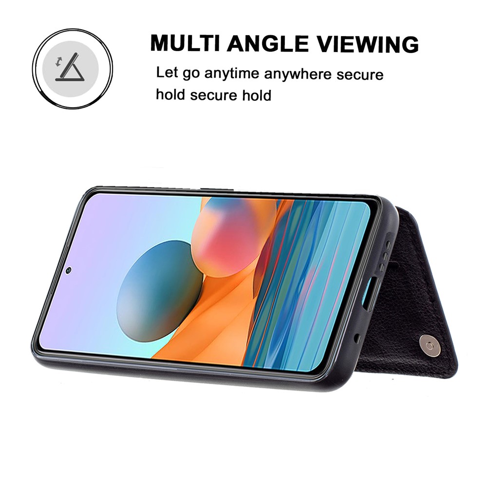 PU Leather Coated PC + TPU Hybrid Card Holder Shell with Kickstand for Xiaomi Redmi Note 10 Pro - Black-3