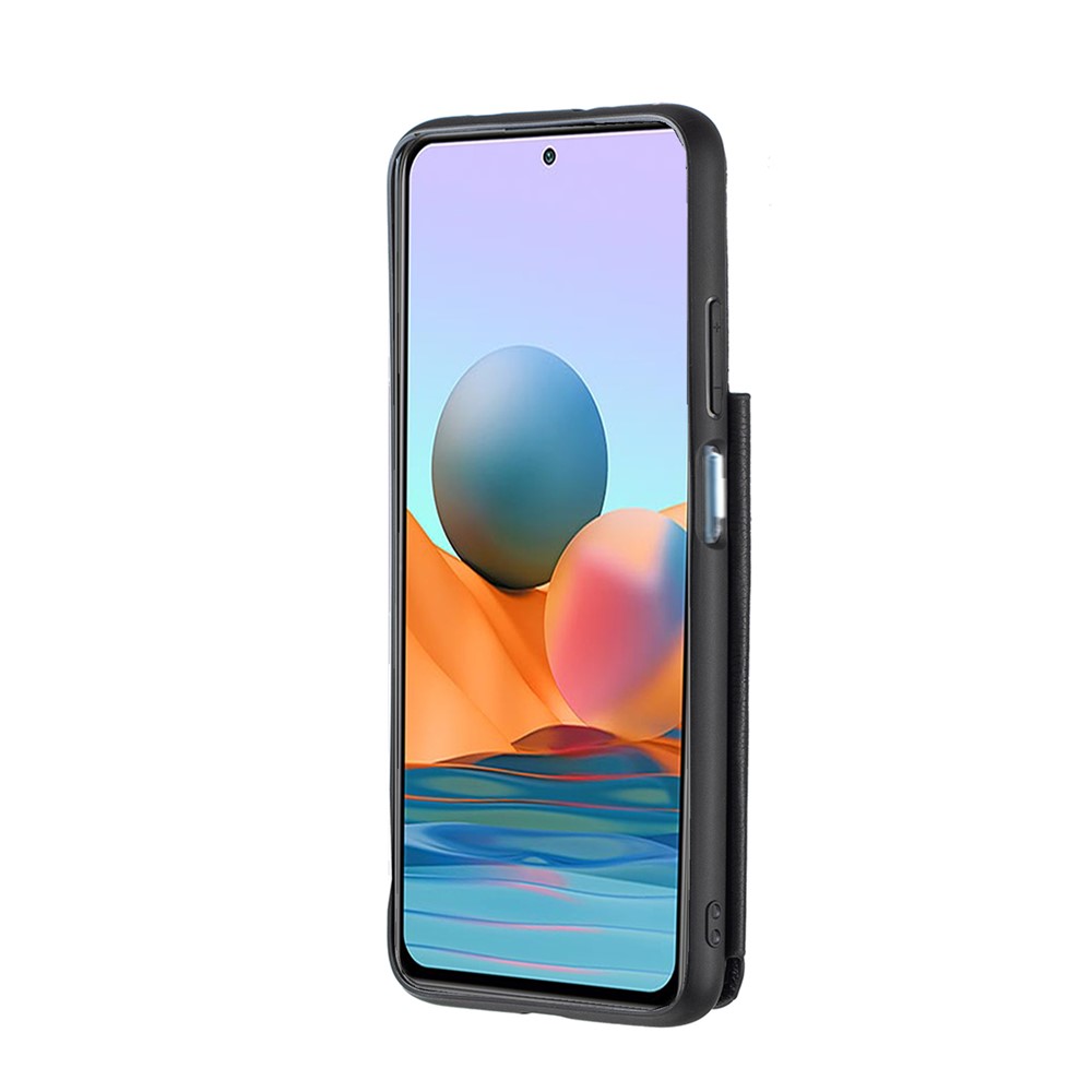 PU Leather Coated PC + TPU Hybrid Card Holder Shell with Kickstand for Xiaomi Redmi Note 10 Pro - Black-7