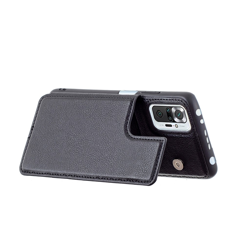 PU Leather Coated PC + TPU Hybrid Card Holder Shell with Kickstand for Xiaomi Redmi Note 10 Pro - Black-9