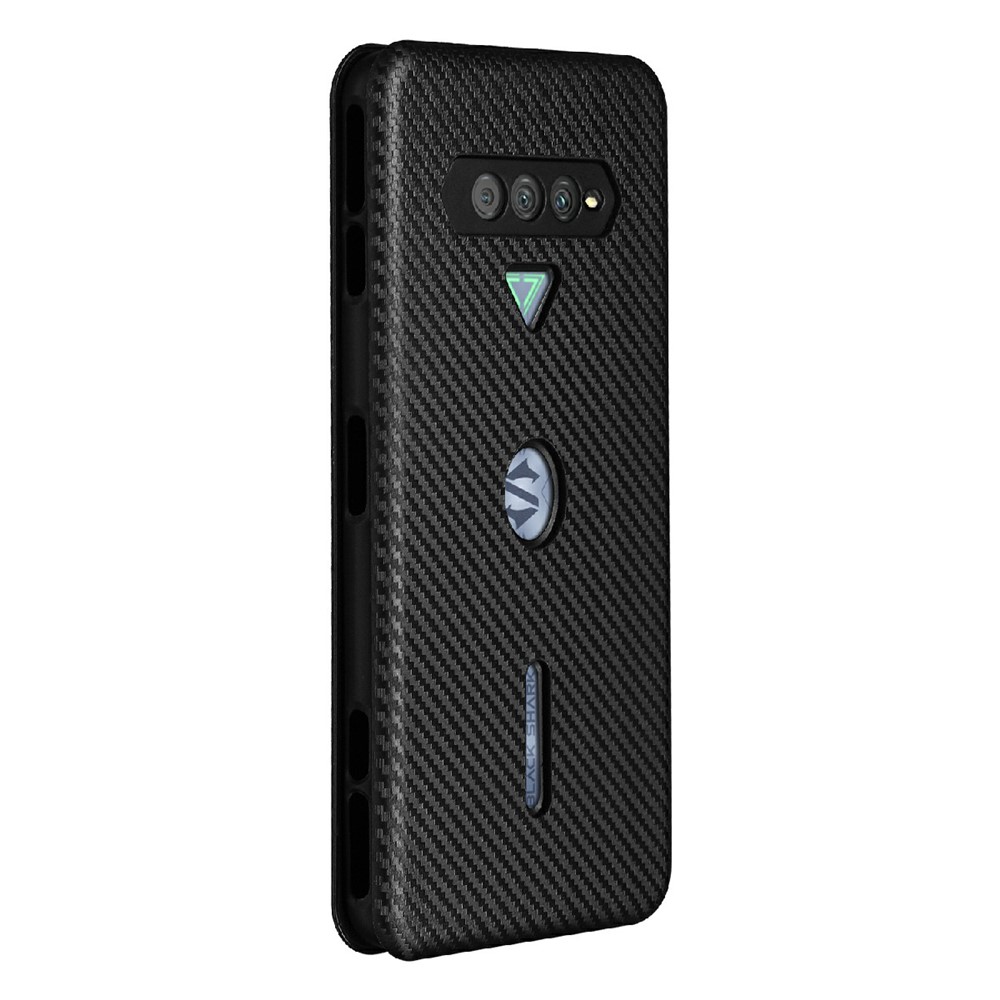 Carbon Fiber Texture Auto-absorbed Card Slot Leather Protective Phone Case Shell for Xiaomi Black Shark 4/4 Pro - Black-3