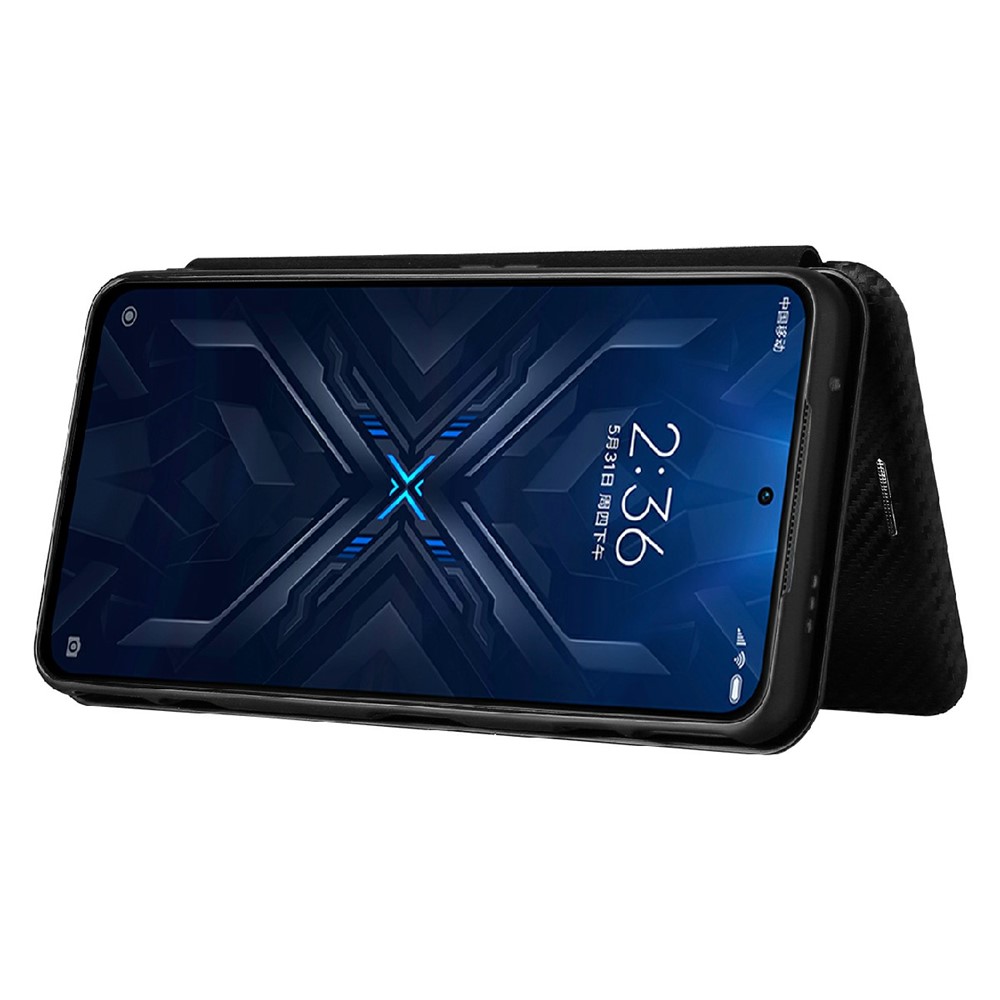 Carbon Fiber Texture Auto-absorbed Card Slot Leather Protective Phone Case Shell for Xiaomi Black Shark 4/4 Pro - Black-4