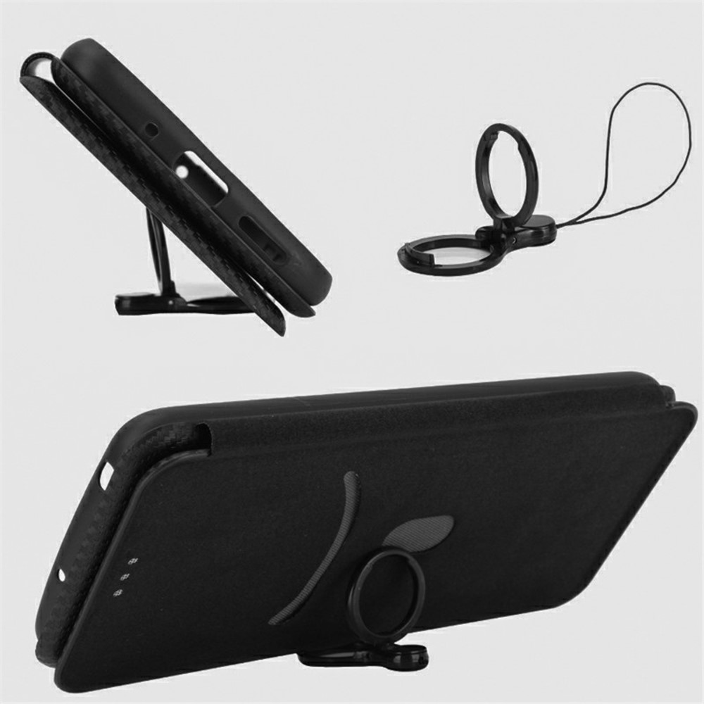 Carbon Fiber Texture Auto-absorbed Card Slot Leather Protective Phone Case Shell for Xiaomi Black Shark 4/4 Pro - Black-7