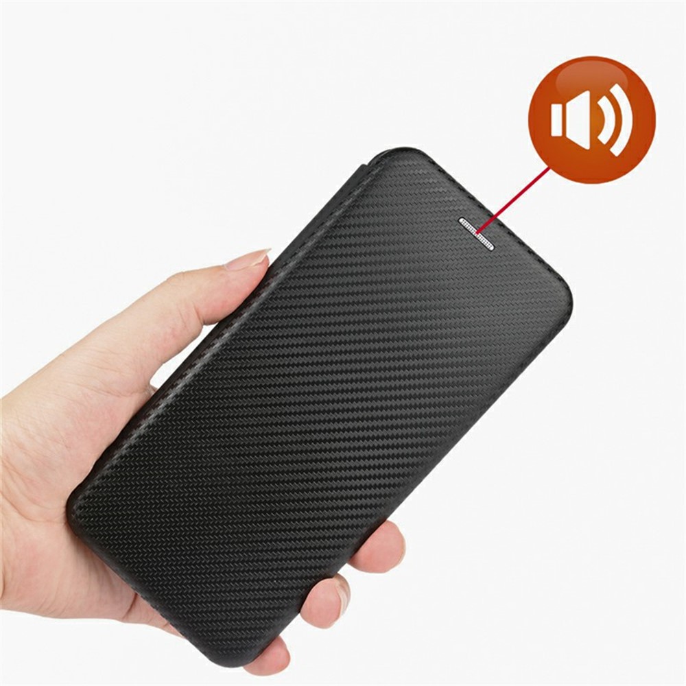 Carbon Fiber Texture Auto-absorbed Card Slot Leather Protective Phone Case Shell for Xiaomi Black Shark 4/4 Pro - Black-8