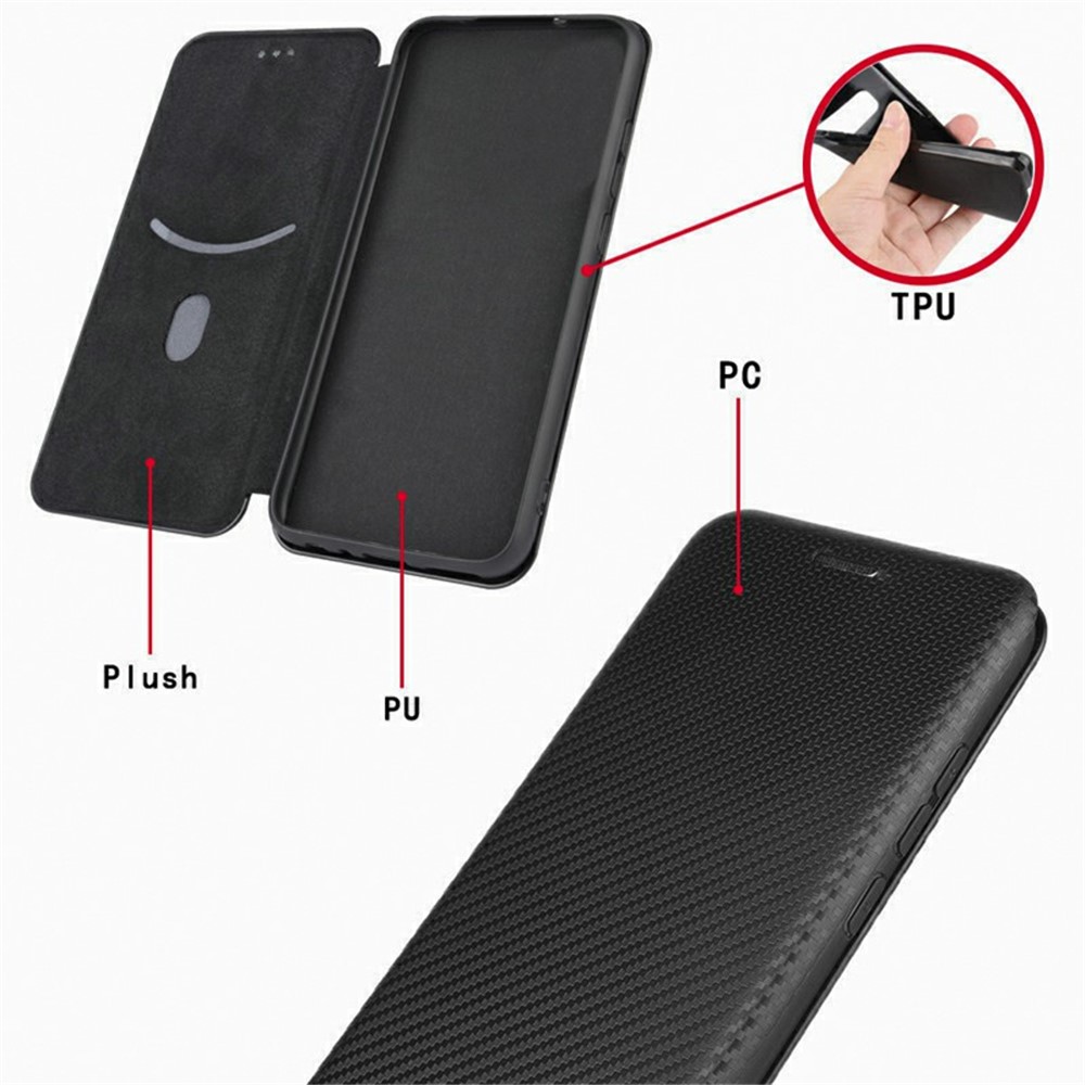 Carbon Fiber Texture Auto-absorbed Card Slot Leather Protective Phone Case Shell for Xiaomi Black Shark 4/4 Pro - Black-9