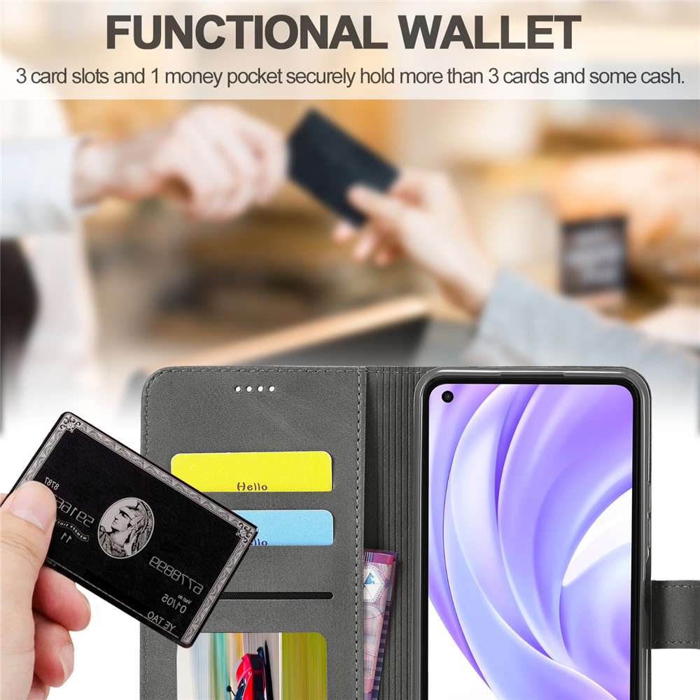 LC.IMEEKE Wallet Stand Leather Protection Shell Phone Cover Case for Xiaomi Mi 11 Lite 4G/5G - Black-3