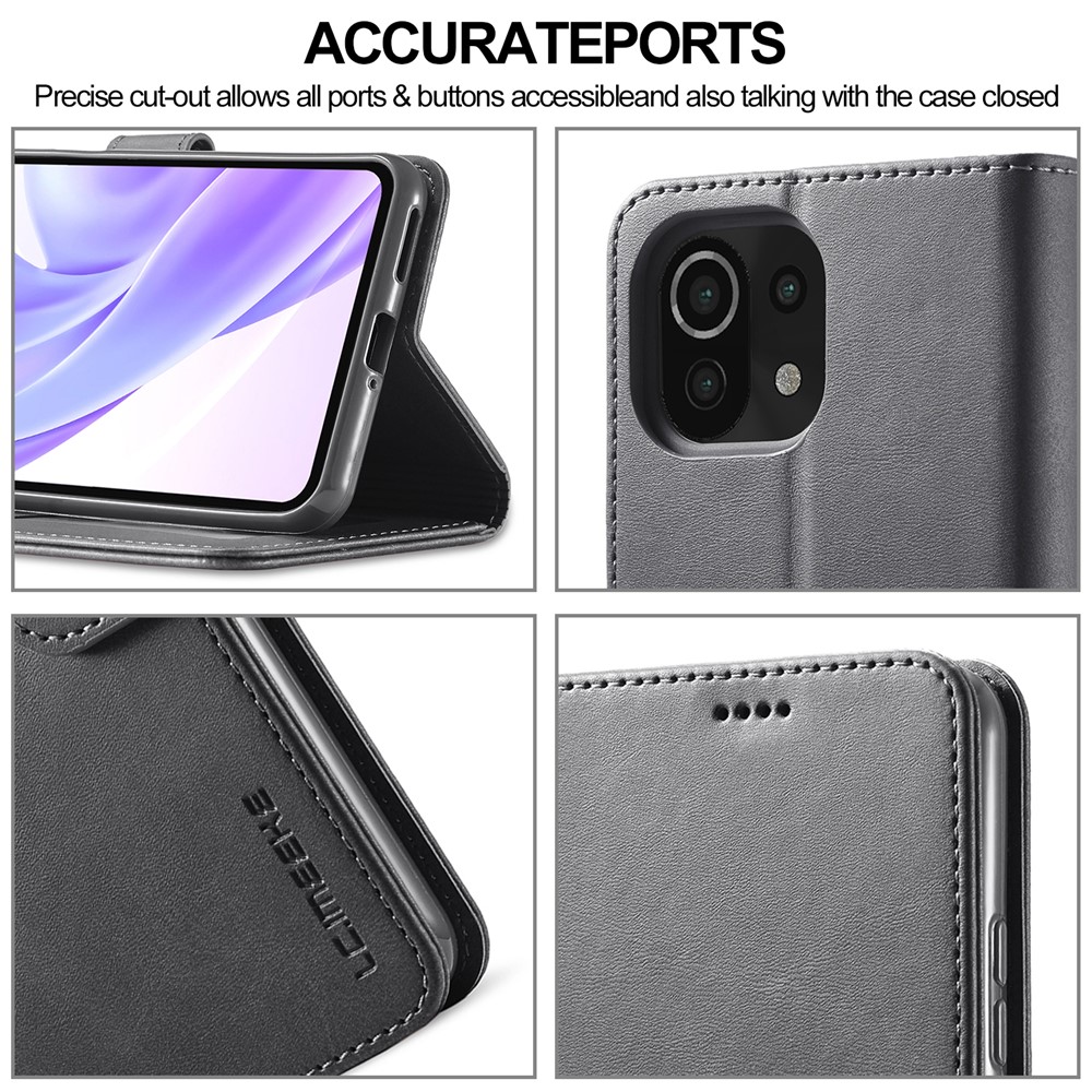 LC.IMEEKE Wallet Stand Leather Protection Shell Phone Cover Case for Xiaomi Mi 11 Lite 4G/5G - Black-4
