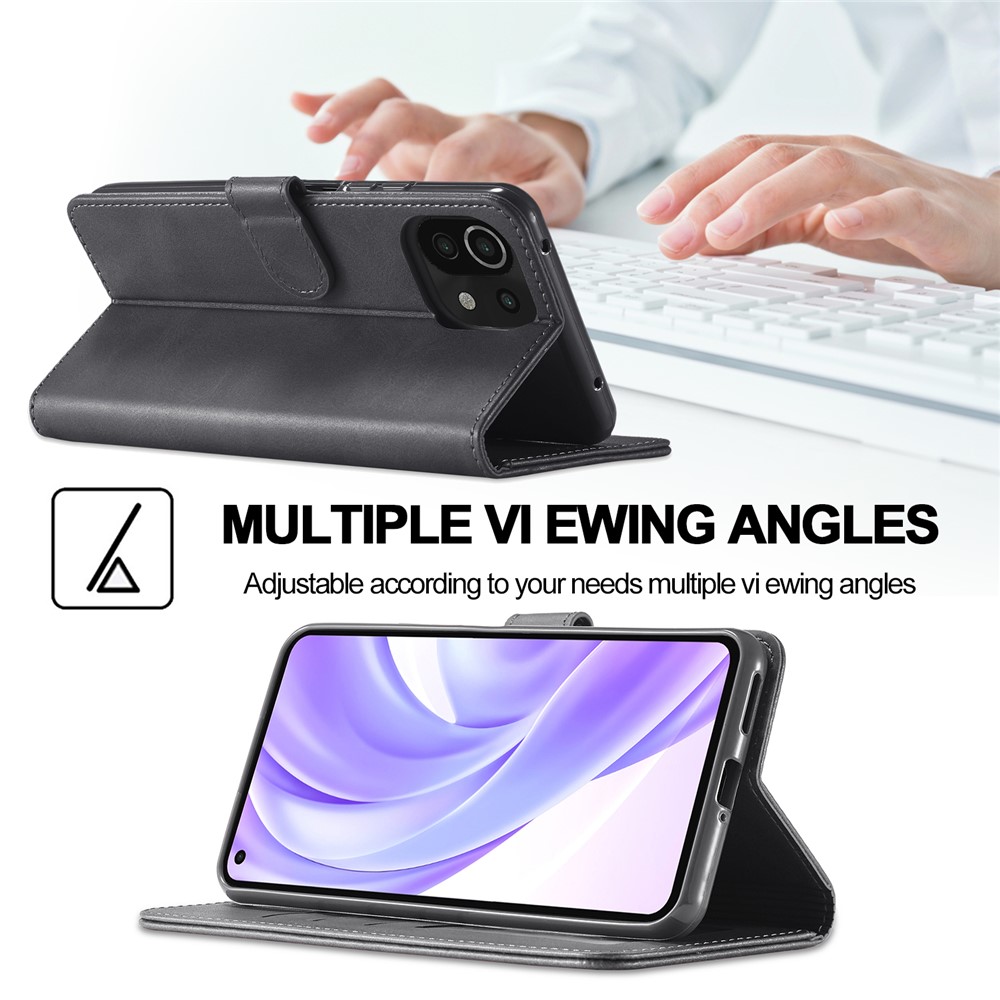 LC.IMEEKE Wallet Stand Leather Protection Shell Phone Cover Case for Xiaomi Mi 11 Lite 4G/5G - Black-6
