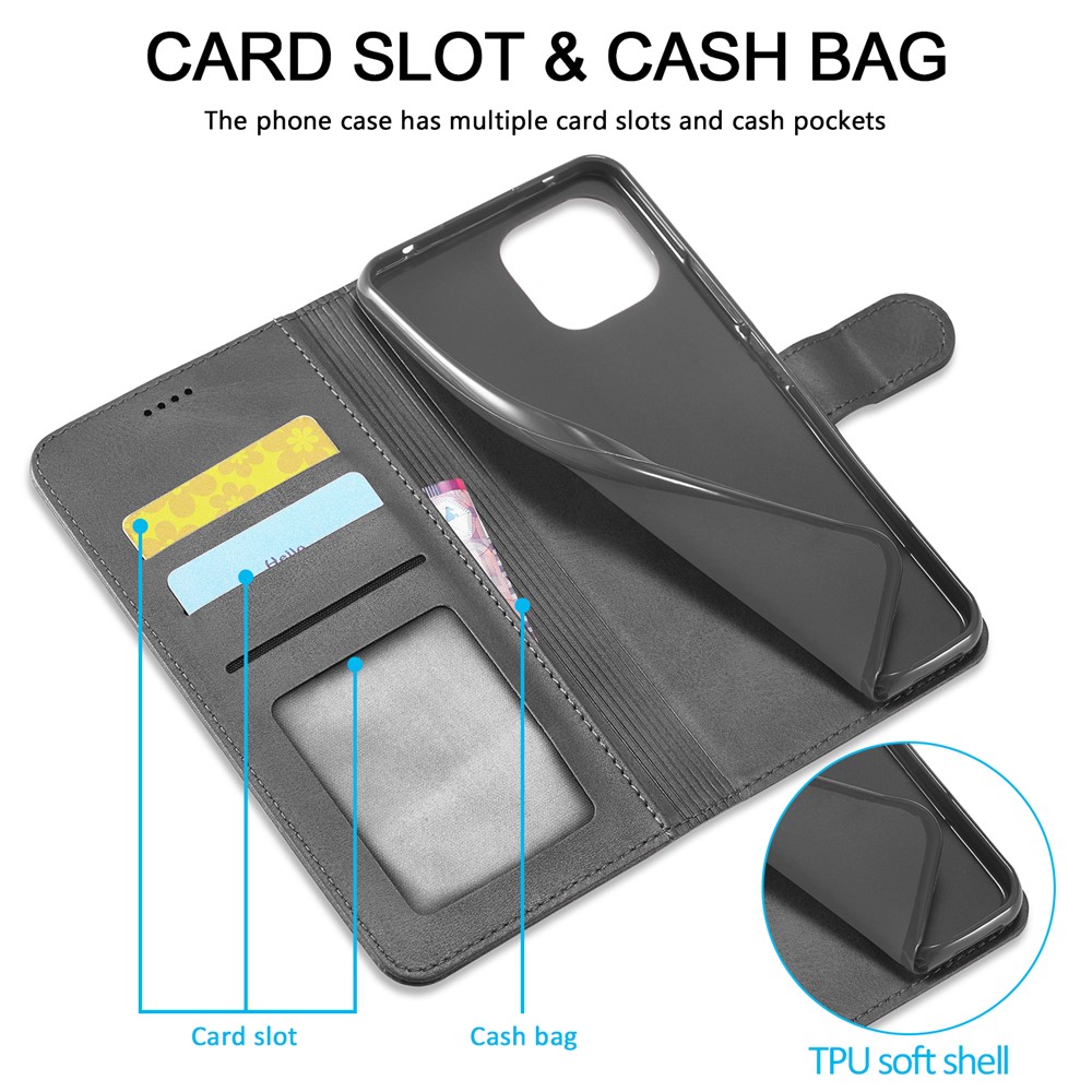 LC.IMEEKE Wallet Stand Leather Protection Shell Phone Cover Case for Xiaomi Mi 11 Lite 4G/5G - Black-7