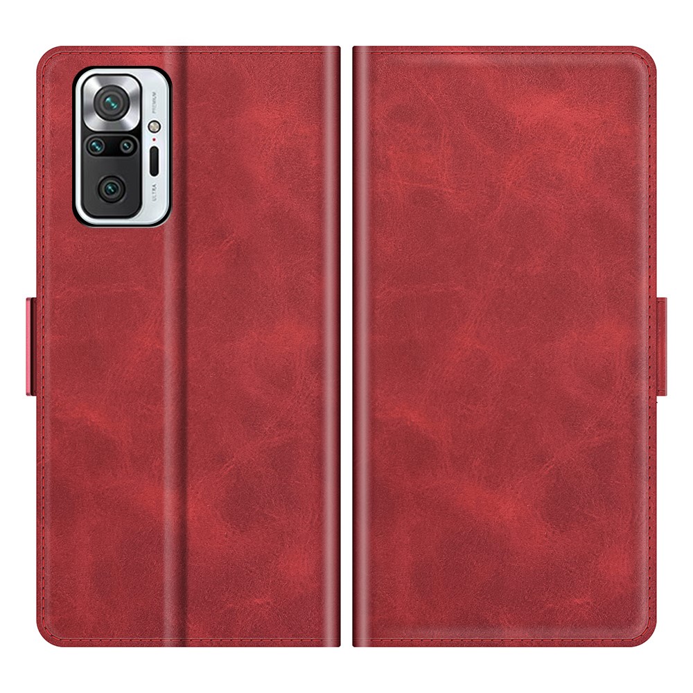 Double Clasp Magnetic Closure PU Leather Wallet Stand Case Shell for Xiaomi Redmi Note 10 Pro - Red-1