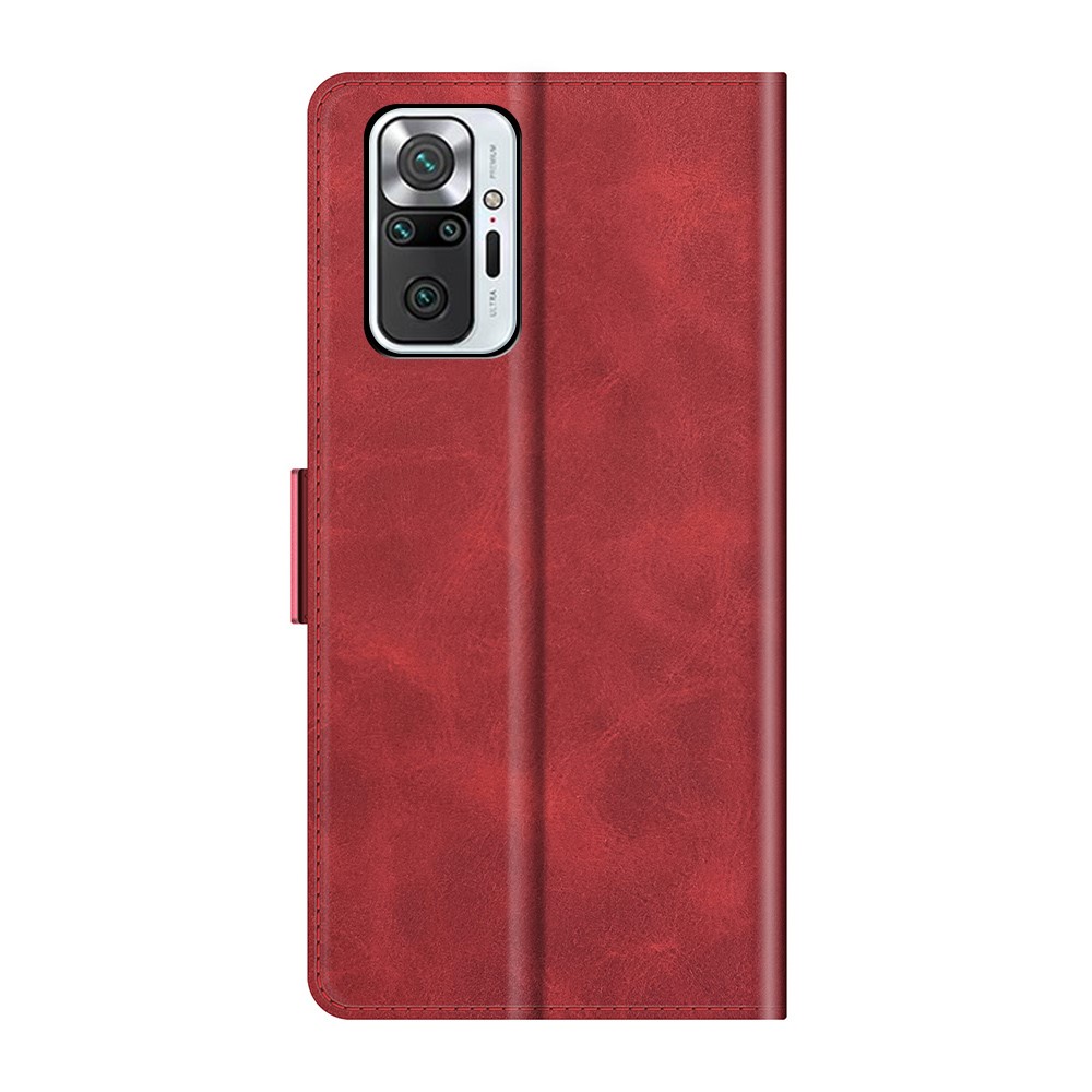 Double Clasp Magnetic Closure PU Leather Wallet Stand Case Shell for Xiaomi Redmi Note 10 Pro - Red-3
