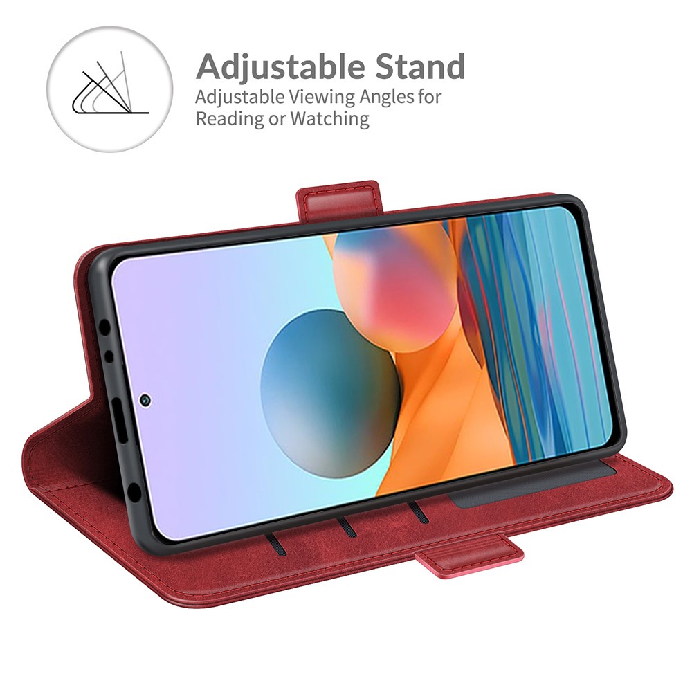 Double Clasp Magnetic Closure PU Leather Wallet Stand Case Shell for Xiaomi Redmi Note 10 Pro - Red-5