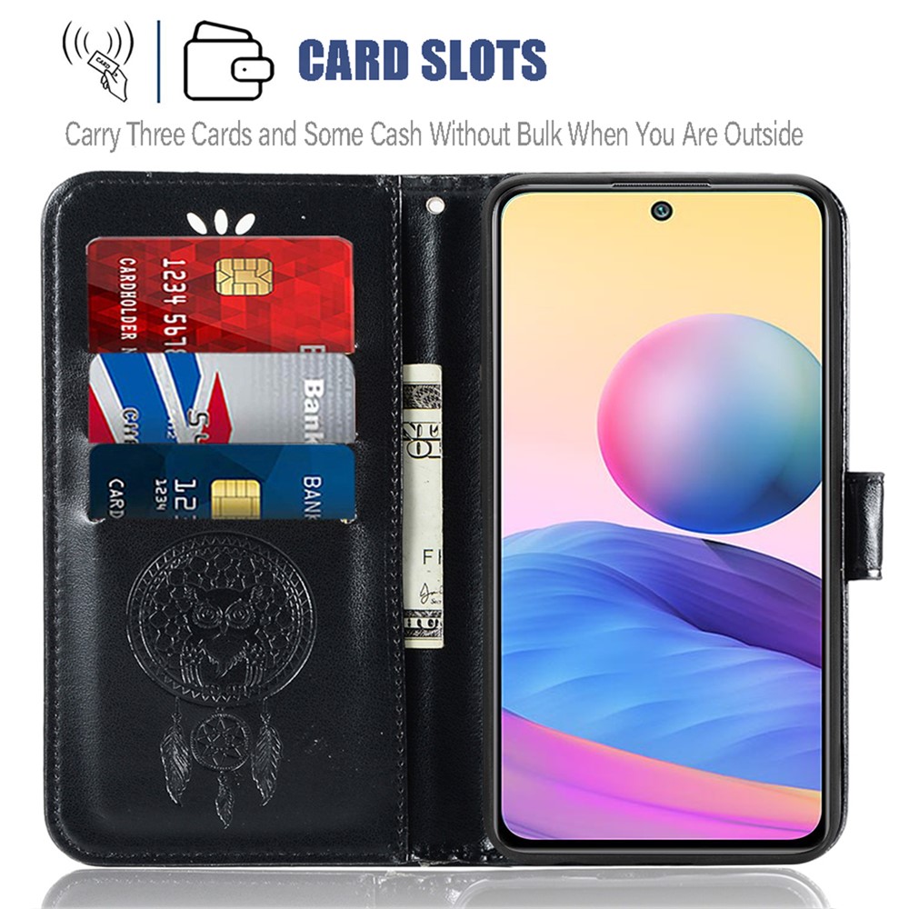 Imprinted Dream Catcher Owl Leather Flip Cover for Xiaomi Redmi Note 10 5G - Black-5