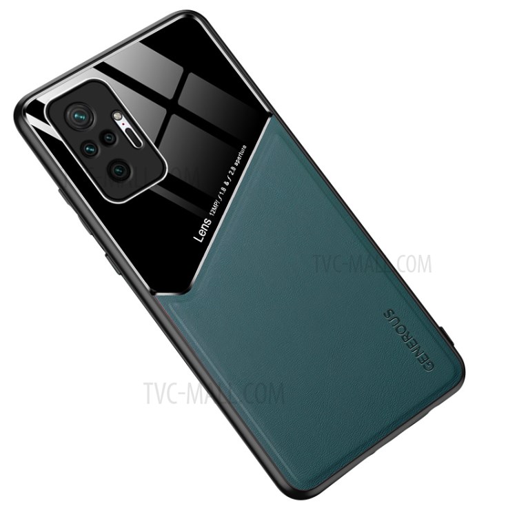 Precise Cut-Out Leather Coated Hybrid Case with Metal Sheet Inside for Xiaomi Redmi Note 10 Pro Max - Green-1