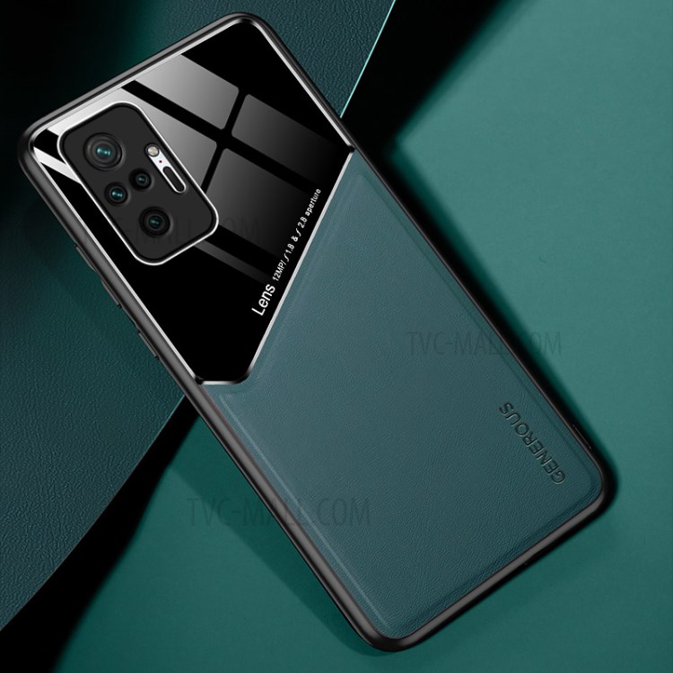 Precise Cut-Out Leather Coated Hybrid Case with Metal Sheet Inside for Xiaomi Redmi Note 10 Pro Max - Green-2