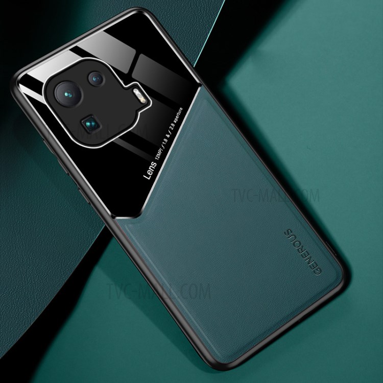 Leather Coated PC + TPU + Glass Splicing Design Case with Precise Cut-Out for Xiaomi Mi 11 Pro - Green-2