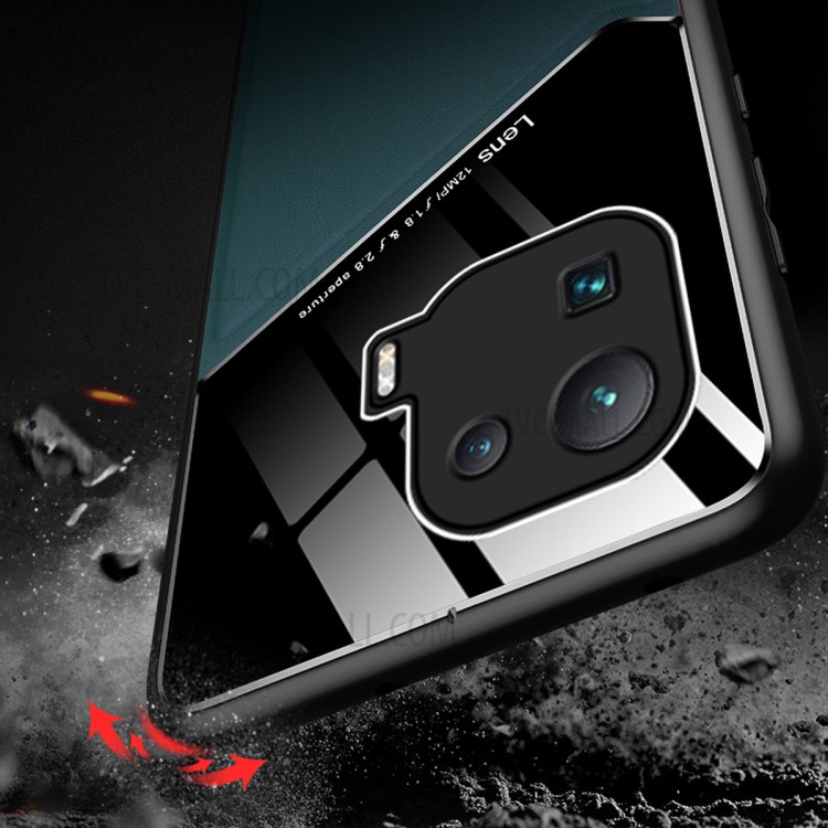 Leather Coated PC + TPU + Glass Splicing Design Case with Precise Cut-Out for Xiaomi Mi 11 Pro - Green-4