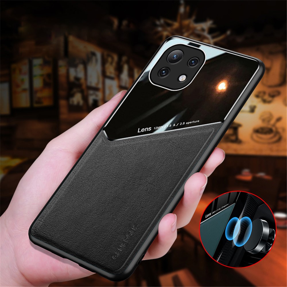 Precise Cut-Out Cover Leather Coated Hybrid Case with Magnetic Metal Sheet Design for Xiaomi Mi 11 Lite 4G/5G - Black-3