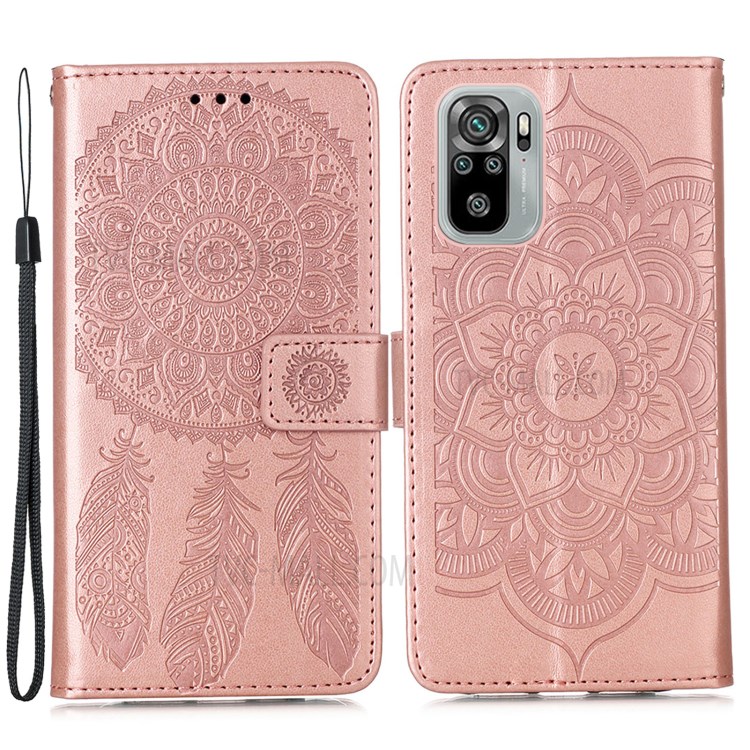 Imprinting Dream Catcher Pattern Design Magnetic Leather Stand Case for Xiaomi Redmi Note 10 4G / Redmi Note 10S - Rose Gold-1