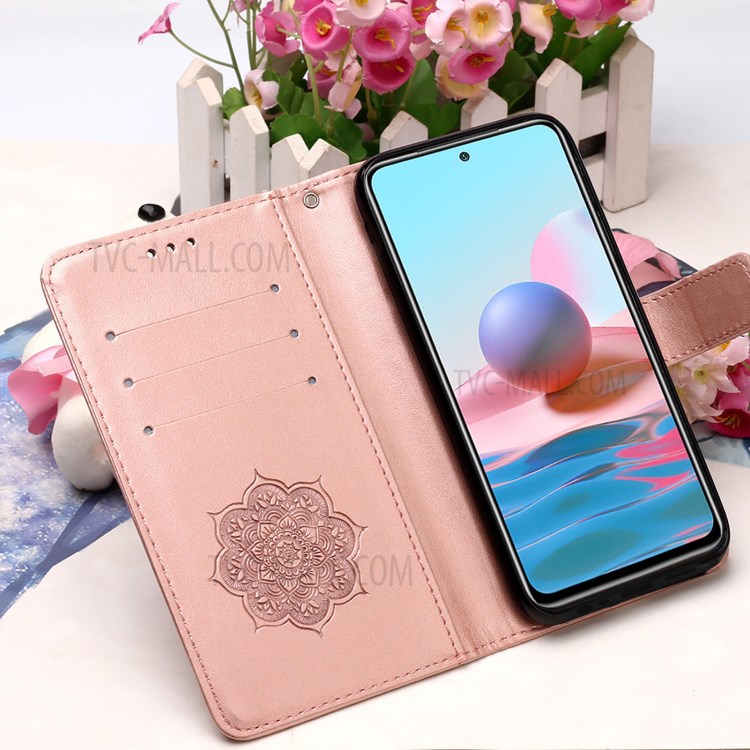 Imprinting Dream Catcher Pattern Design Magnetic Leather Stand Case for Xiaomi Redmi Note 10 4G / Redmi Note 10S - Rose Gold-10
