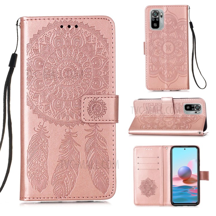 Imprinting Dream Catcher Pattern Design Magnetic Leather Stand Case for Xiaomi Redmi Note 10 4G / Redmi Note 10S - Rose Gold-12