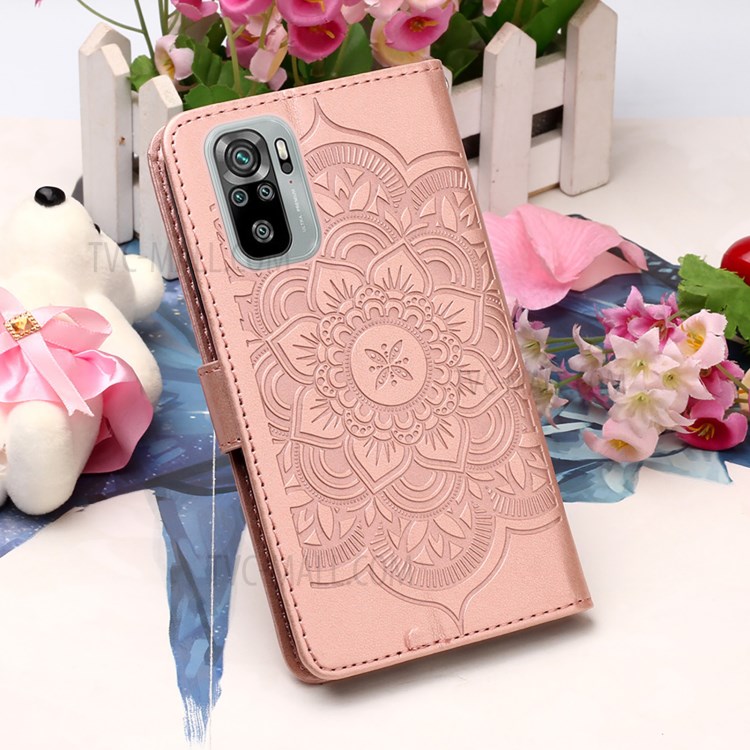 Imprinting Dream Catcher Pattern Design Magnetic Leather Stand Case for Xiaomi Redmi Note 10 4G / Redmi Note 10S - Rose Gold-9