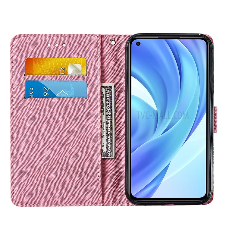 Pattern Printing Cross Texture Leather Phone Protective Case with Wallet Stand Design for Xiaomi Mi 11 Lite 4G/5G - Red Butterfly-4