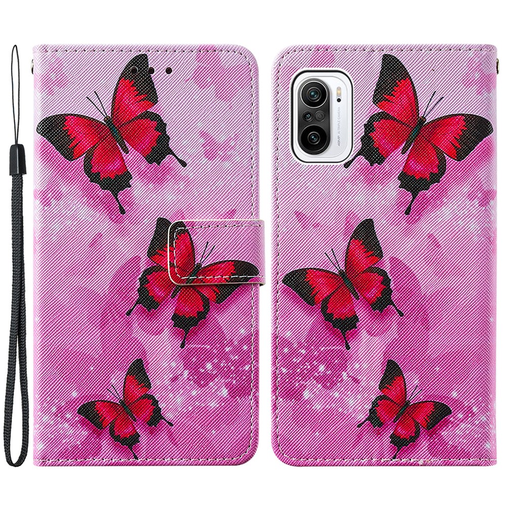Cross Texture Pattern Printing Leather Stand Cover Case with Strap for Xiaomi Mi 11i/Poco F3/Redmi K40/K40 Pro - Pink Butterfly-1