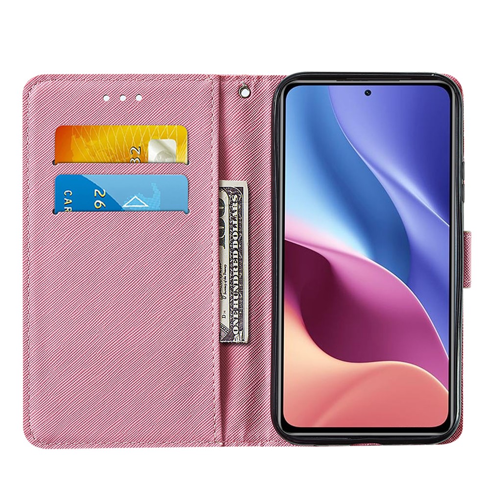 Cross Texture Pattern Printing Leather Stand Cover Case with Strap for Xiaomi Mi 11i/Poco F3/Redmi K40/K40 Pro - Pink Butterfly-4