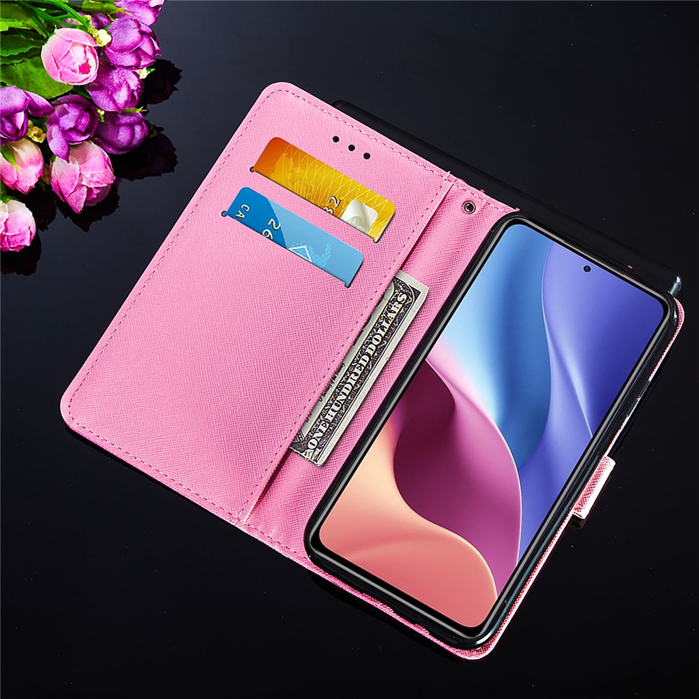 Cross Texture Pattern Printing Leather Stand Cover Case with Strap for Xiaomi Mi 11i/Poco F3/Redmi K40/K40 Pro - Pink Butterfly-5