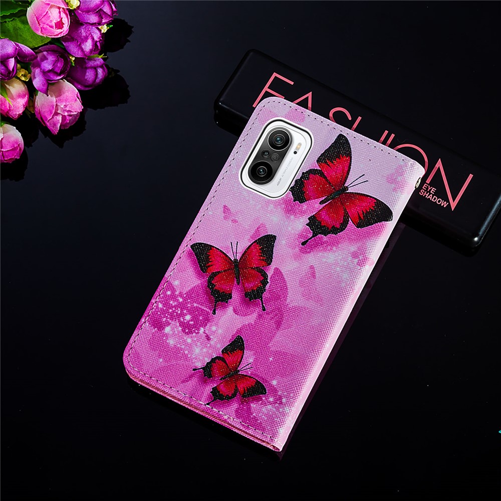 Cross Texture Pattern Printing Leather Stand Cover Case with Strap for Xiaomi Mi 11i/Poco F3/Redmi K40/K40 Pro - Pink Butterfly-8