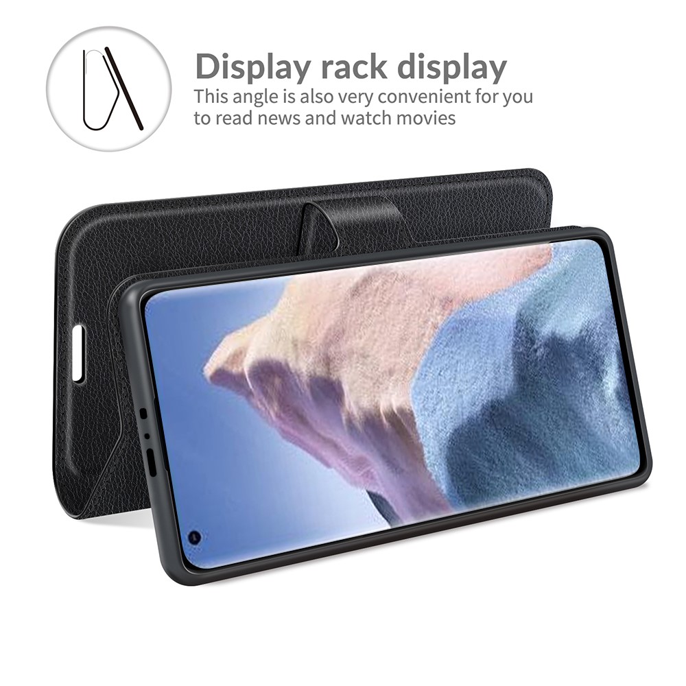 Wallet Design Litchi Texture Leather Phone Case Folio Flip Cover with Stand for Xiaomi Mi 11 Ultra - Black-6