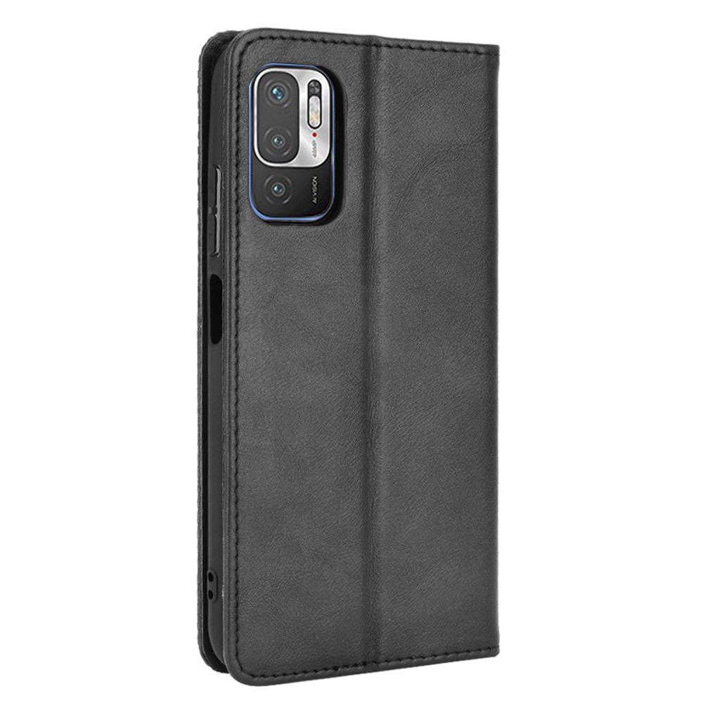 Magnetic Closure Vintage Style Phone Case Wallet Stand Leather Cover for Xiaomi Redmi Note 10 5G - Black-4