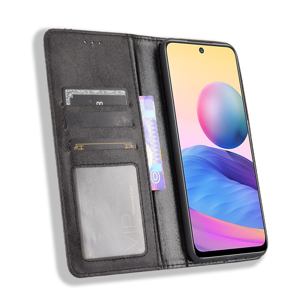 Magnetic Closure Vintage Style Phone Case Wallet Stand Leather Cover for Xiaomi Redmi Note 10 5G - Black-5