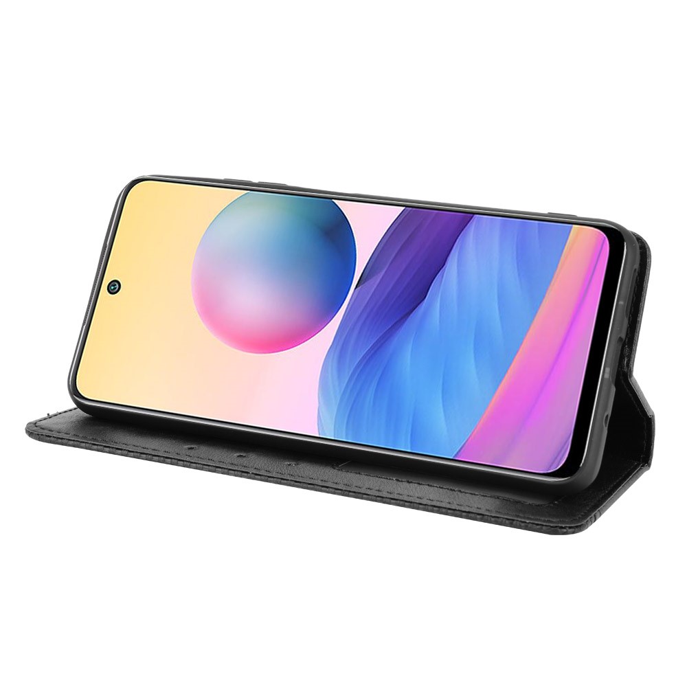 Magnetic Closure Vintage Style Phone Case Wallet Stand Leather Cover for Xiaomi Redmi Note 10 5G - Black-6