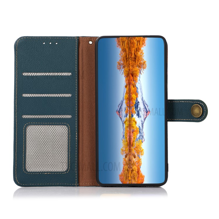 KHAZNEH Genuine Leather Phone Cover with RFID Anti-theft Swiping Design for Xiaomi Mi 11 Pro - Green-3