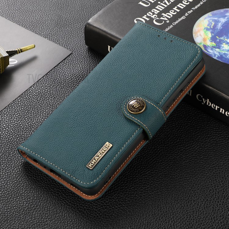 KHAZNEH Genuine Leather Phone Cover with RFID Anti-theft Swiping Design for Xiaomi Mi 11 Pro - Green-7