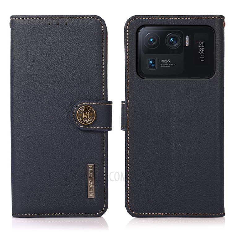 KHAZNEH Genuine Leather Phone Shell Case with RFID Anti-theft Swiping Design for Xiaomi Mi 11 Ultra - Dark Blue-1