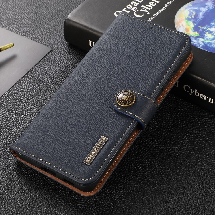 KHAZNEH Genuine Leather Phone Shell Case with RFID Anti-theft Swiping Design for Xiaomi Mi 11 Ultra - Dark Blue-4