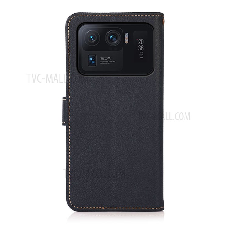 KHAZNEH Genuine Leather Phone Shell Case with RFID Anti-theft Swiping Design for Xiaomi Mi 11 Ultra - Dark Blue-5