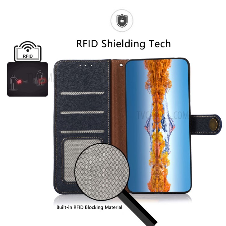 KHAZNEH Genuine Leather Phone Shell Case with RFID Anti-theft Swiping Design for Xiaomi Mi 11 Ultra - Dark Blue-9