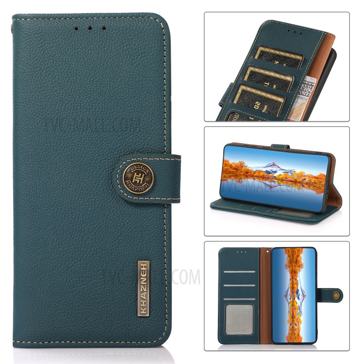 KHAZNEH Full Coverage RFID Anti-theft Swiping Design Genuine Leather Phone Shell Case for Xiaomi Mi 11 - Green-10