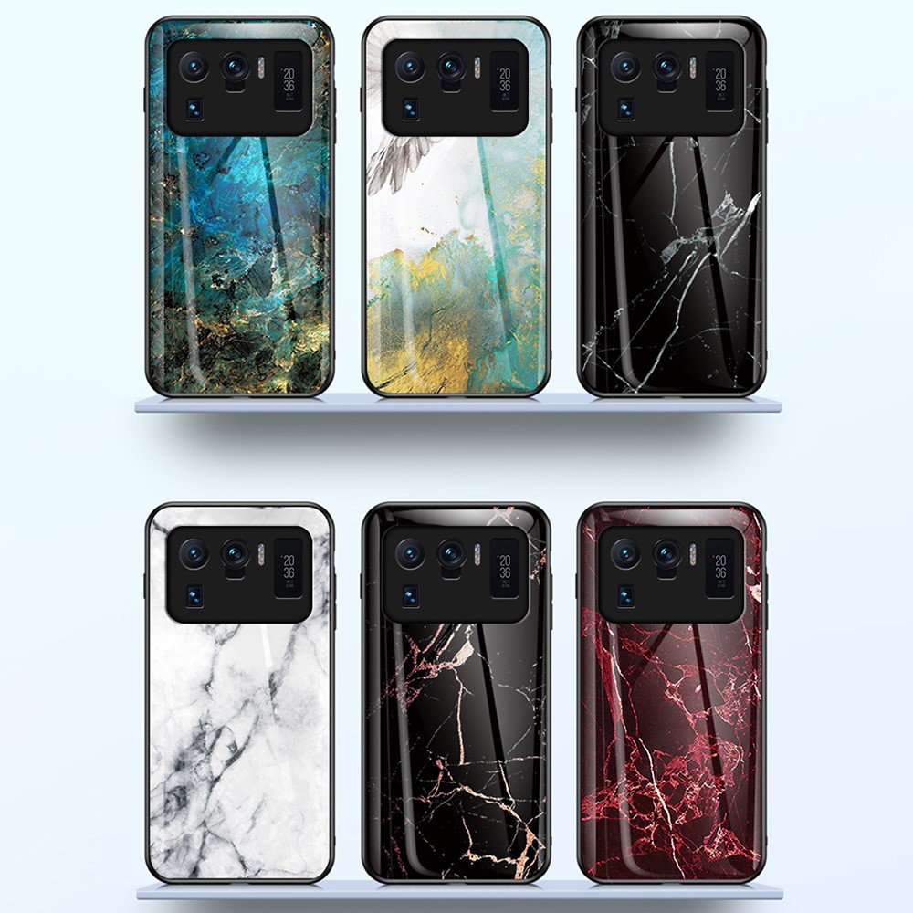 Anti-Scratch Well-Protected Marbling Pattern Design Tempered Glass Cell Phone Cover for Xiaomi Mi 11 Ultra - Emerald Marble-10