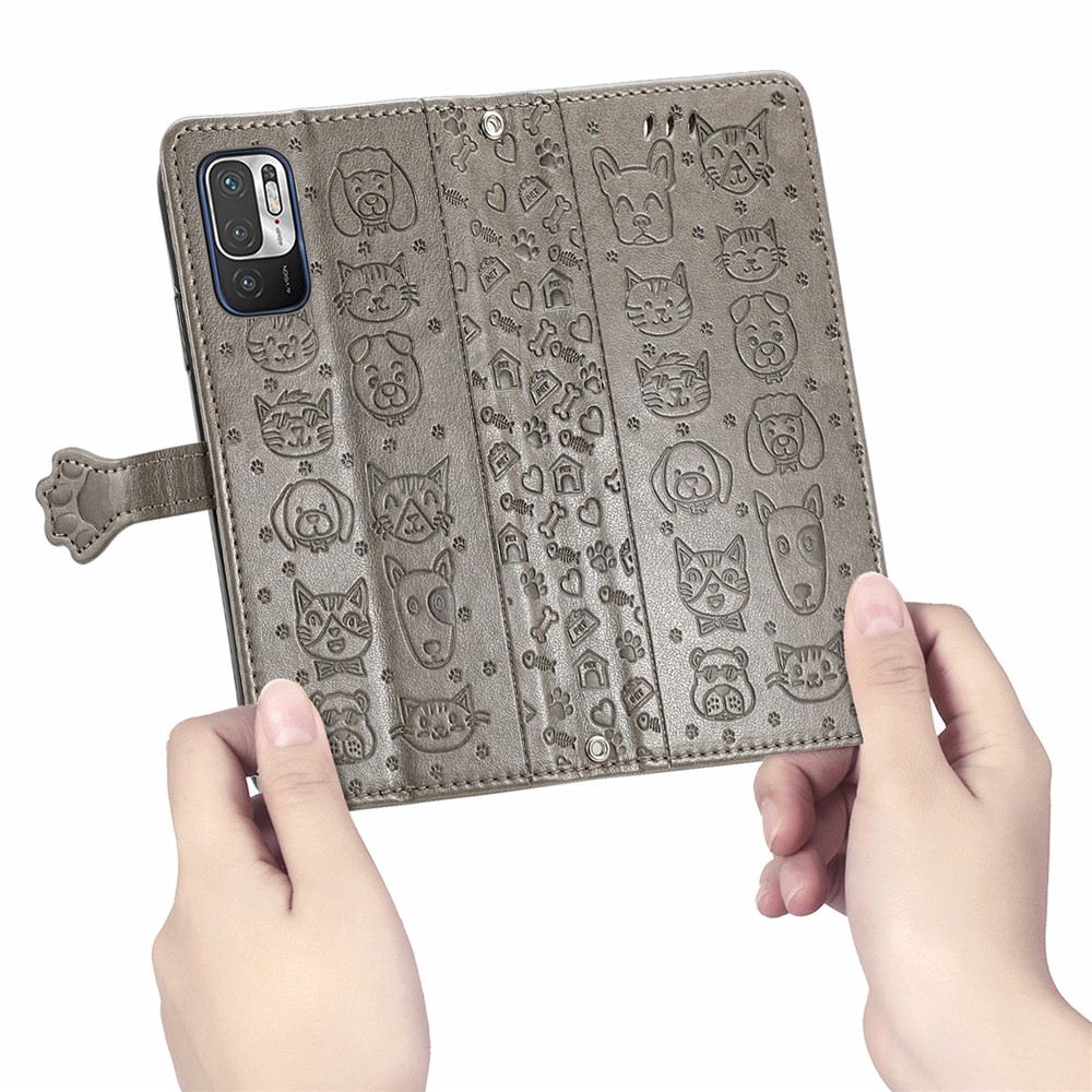 Imprinting Cat Dog Pattern Design Magnetic Leather Stand Case for Xiaomi Redmi Note 10 5G / Poco M3 Pro 5G / Poco M3 Pro 4G - Grey-10