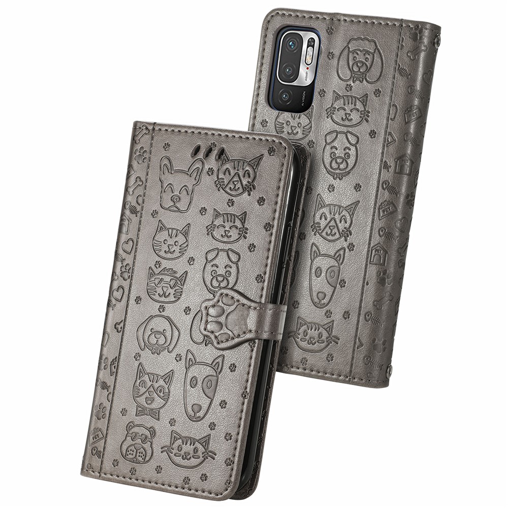 Imprinting Cat Dog Pattern Design Magnetic Leather Stand Case for Xiaomi Redmi Note 10 5G / Poco M3 Pro 5G / Poco M3 Pro 4G - Grey-11