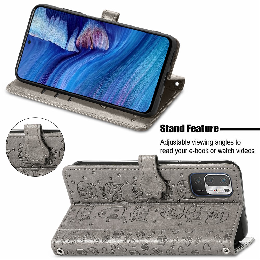 Imprinting Cat Dog Pattern Design Magnetic Leather Stand Case for Xiaomi Redmi Note 10 5G / Poco M3 Pro 5G / Poco M3 Pro 4G - Grey-4