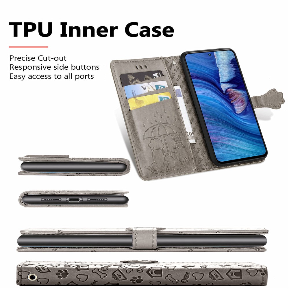 Imprinting Cat Dog Pattern Design Magnetic Leather Stand Case for Xiaomi Redmi Note 10 5G / Poco M3 Pro 5G / Poco M3 Pro 4G - Grey-7