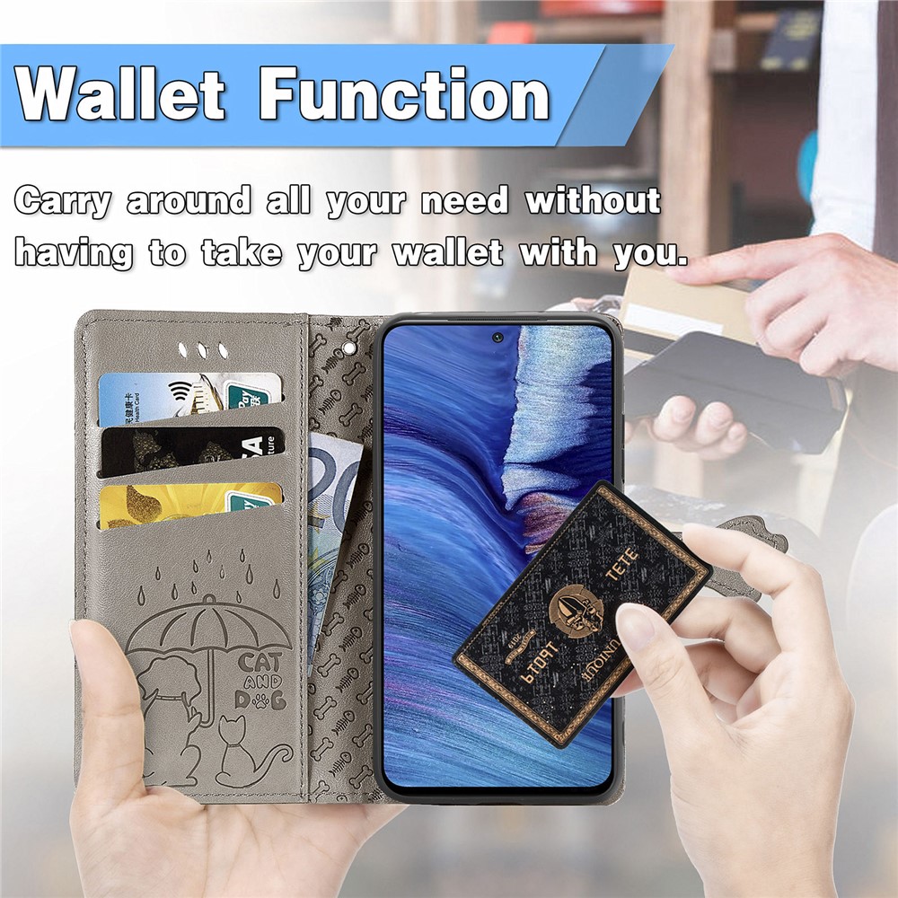 Imprinting Cat Dog Pattern Design Magnetic Leather Stand Case for Xiaomi Redmi Note 10 5G / Poco M3 Pro 5G / Poco M3 Pro 4G - Grey-9