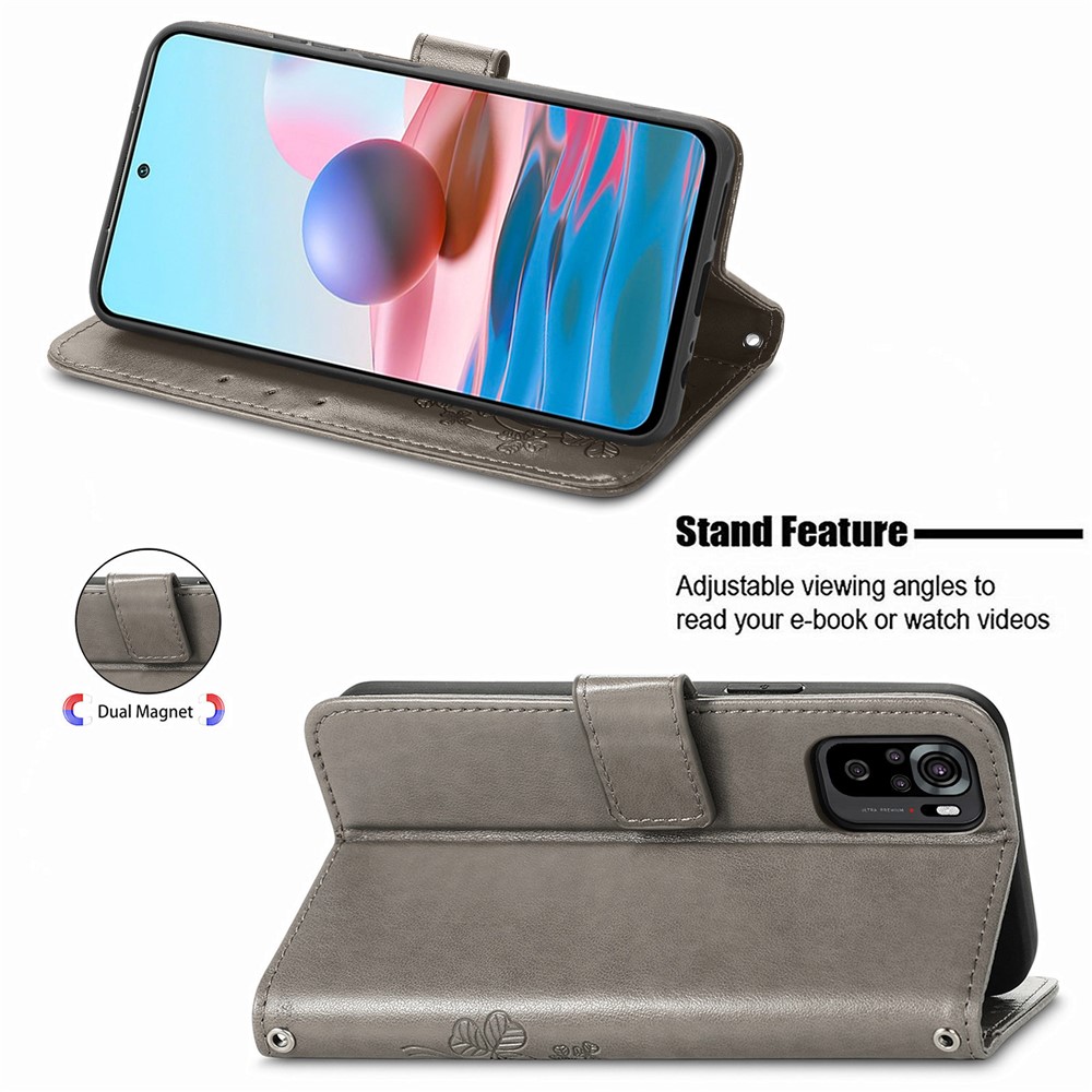 Stand Design Clover Pattern Imprinting Leather Wallet Case for Xiaomi Redmi Note 10 4G/Note 10S - Grey-2